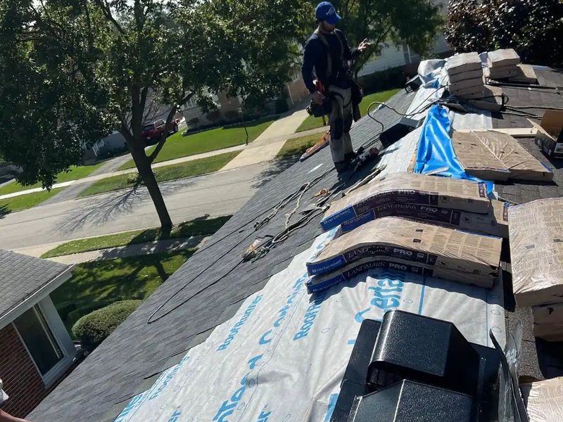 Alta roofing crew conducting professional roof repair on a Mount Prospect IL residential home
